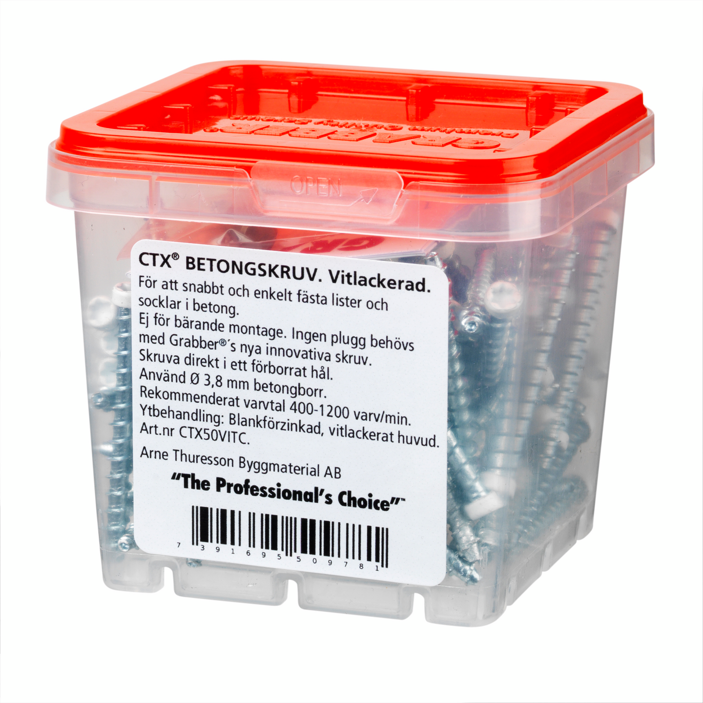 BETONGSKRUV GRABBER FÖR LISTER/SOCKLAR, VIT 4,5X50 100ST