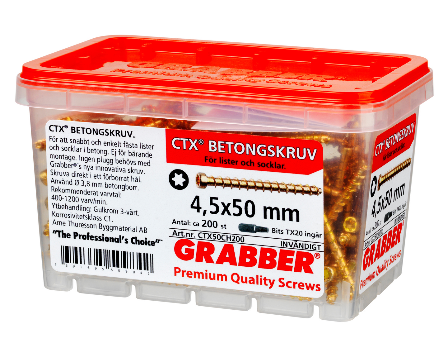 BETONGSKRUV GRABBER FÖR LISTER/SOCKLAR, GUL 4,5X50 200ST