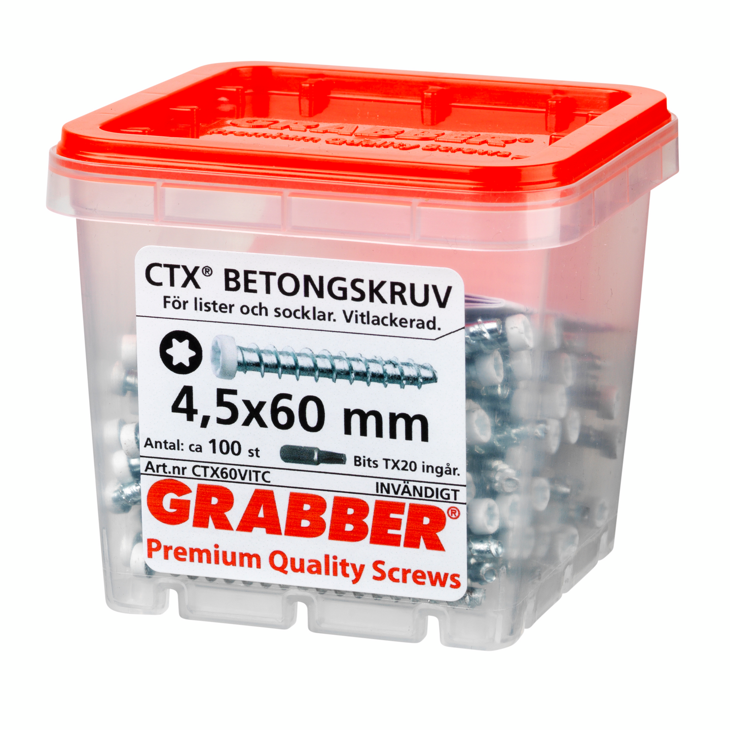 BETONGSKRUV GRABBER FÖR LISTER/SOCKLAR VIT 4,5X60 100ST