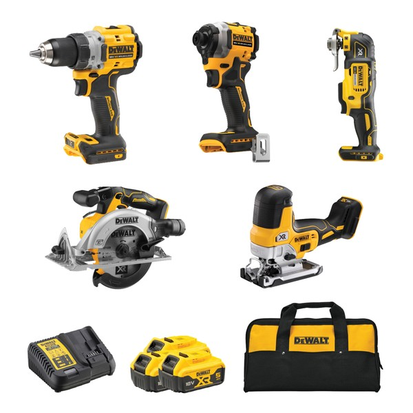 Akkukonesarja Dewalt DCK502P3 5-osainen 3x5,0Ah akku + laturi + kangaskassi