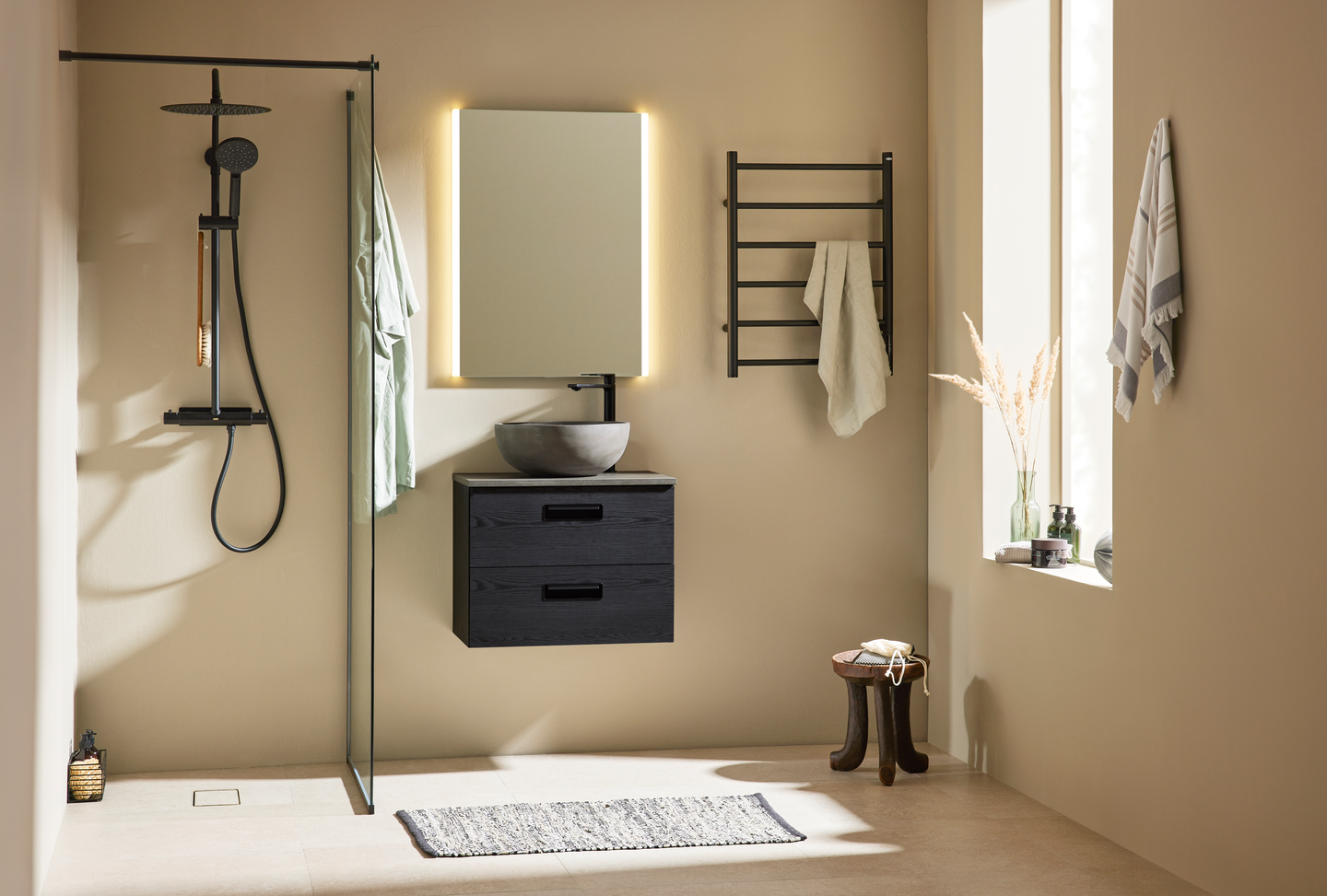 TVÄTTSTÄLLSSKÅP NORO RELOUNGE SVART, TRÄSTRUKTUR 600 M BÄNKSKIVA C