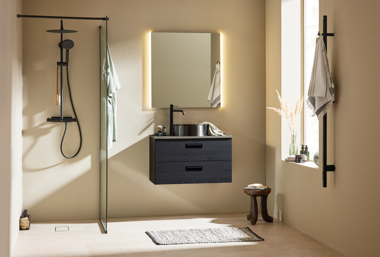 TVÄTTSTÄLLSSKÅP NORO RELOUNGE SVART, TRÄSTRUKTUR 800 M BÄNKSKIVA C