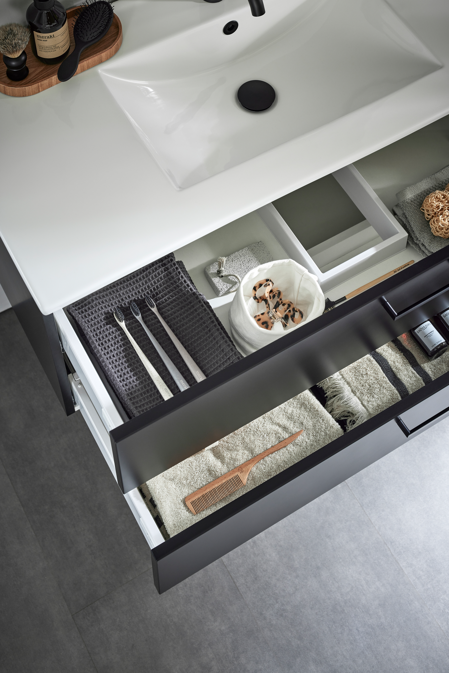 TVÄTTSTÄLLSSKÅP HAFA GO 2 LÅDOR SVART 1000 MED TVÄTTSTÄLL