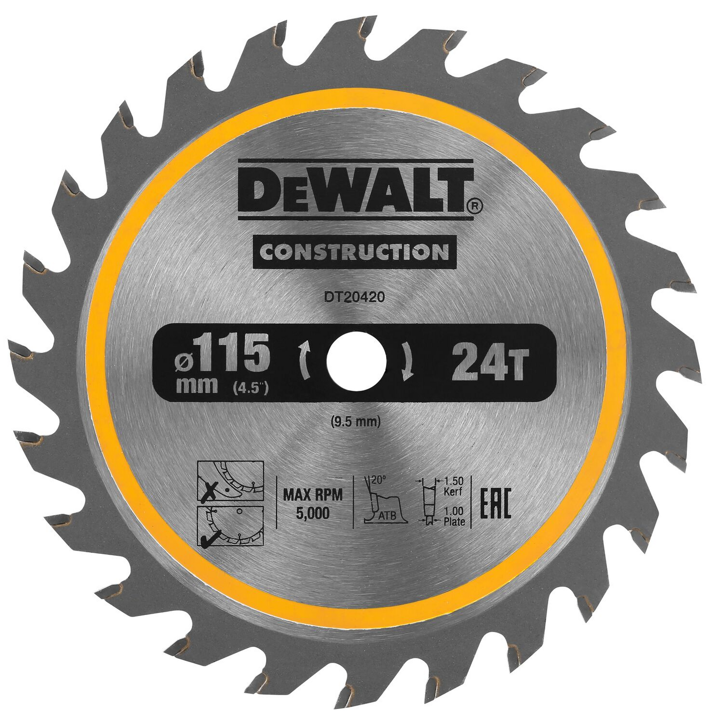 CIRKELSÅGSKLINGA DEWALT DT20420, 24TÄNDER 115X20MM