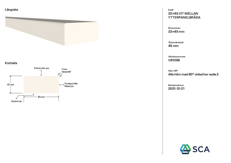 YTTERPANEL 22X45X4800 MELLANSTRUKEN VIT G4-2