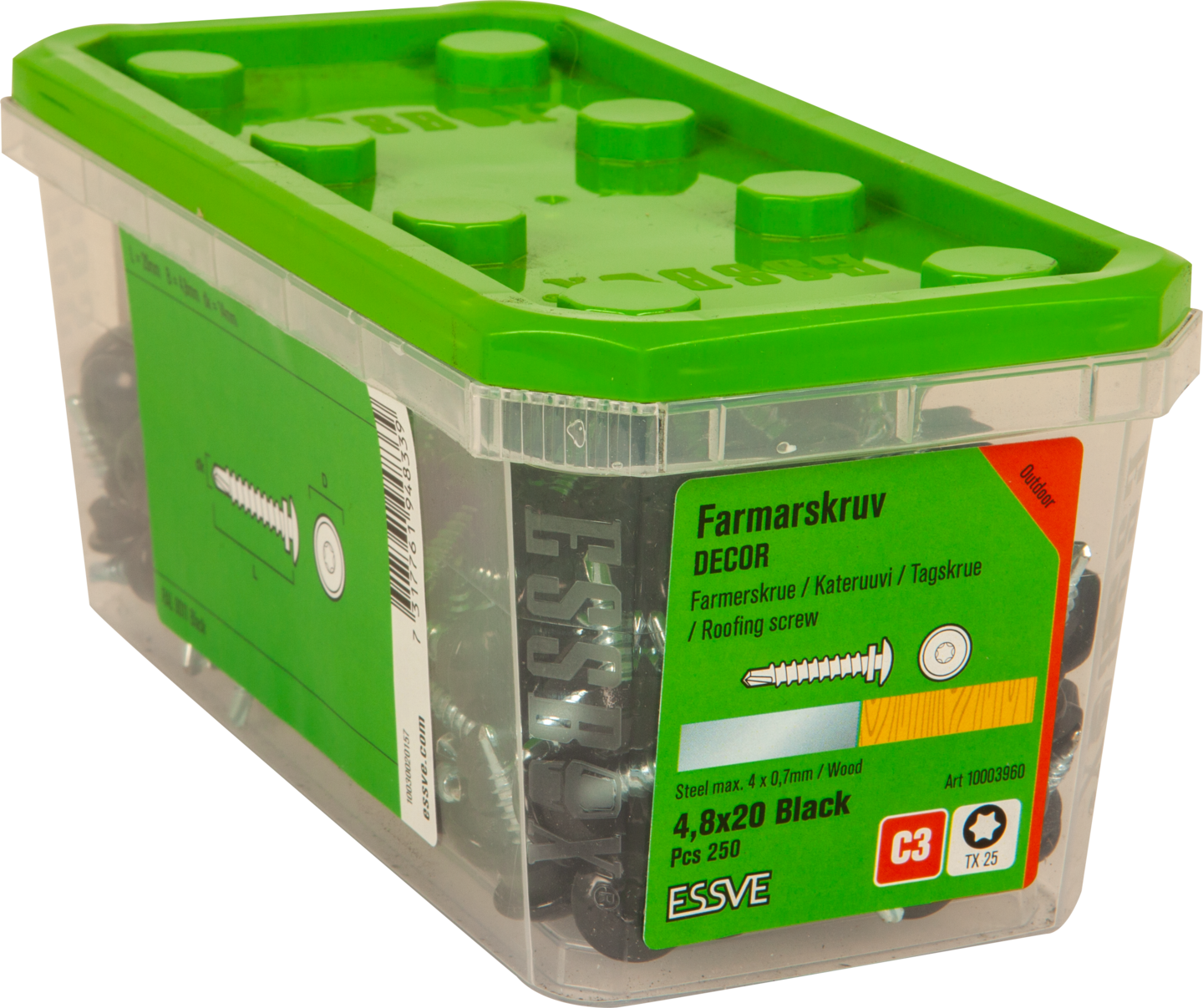 FARMARSKRUV ESSVE DECOR BORRSPETS SV RAL9011 TX25 FZB 4,8X20 250