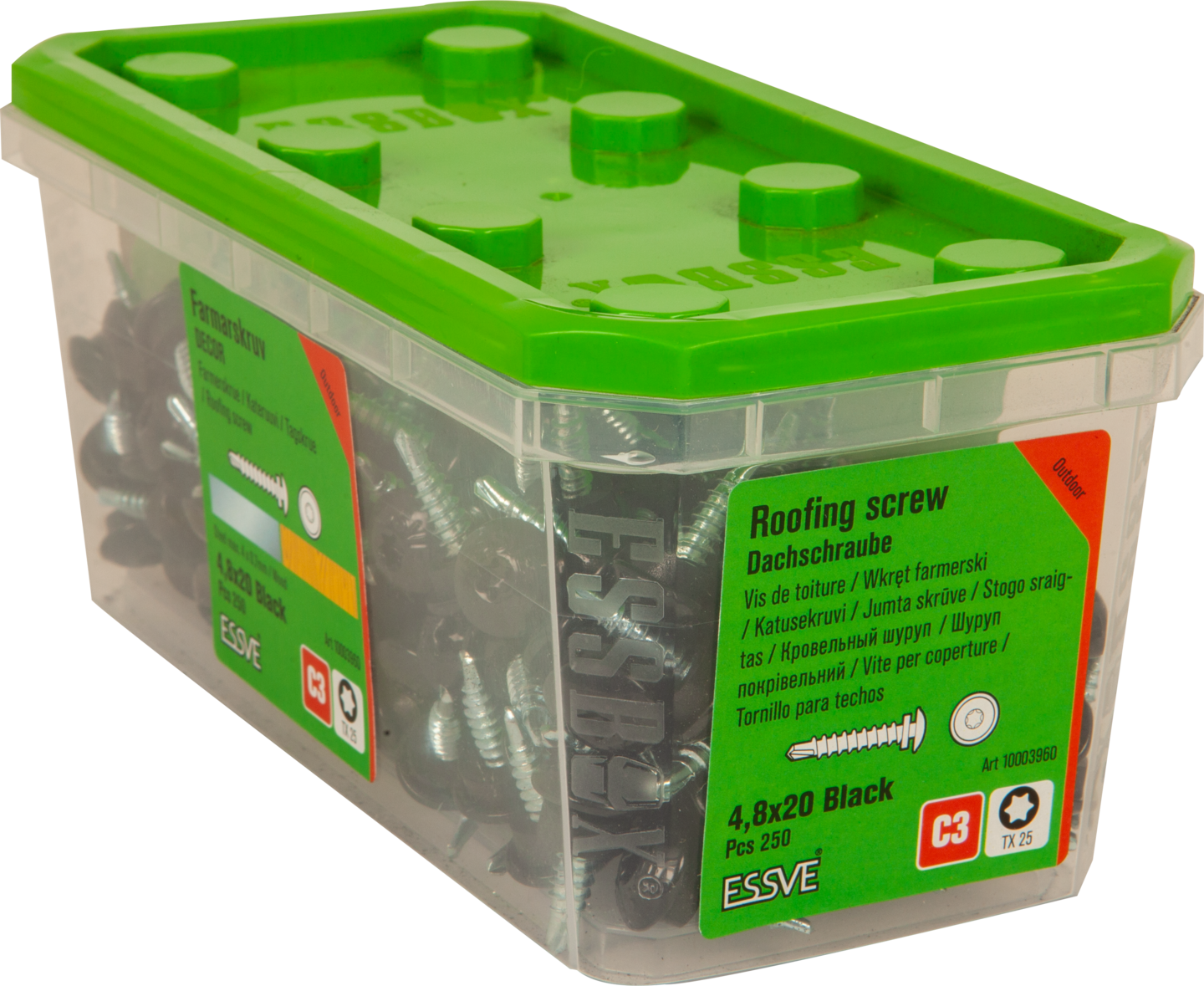 FARMARSKRUV ESSVE DECOR BORRSPETS SV RAL9011 TX25 FZB 4,8X20 250