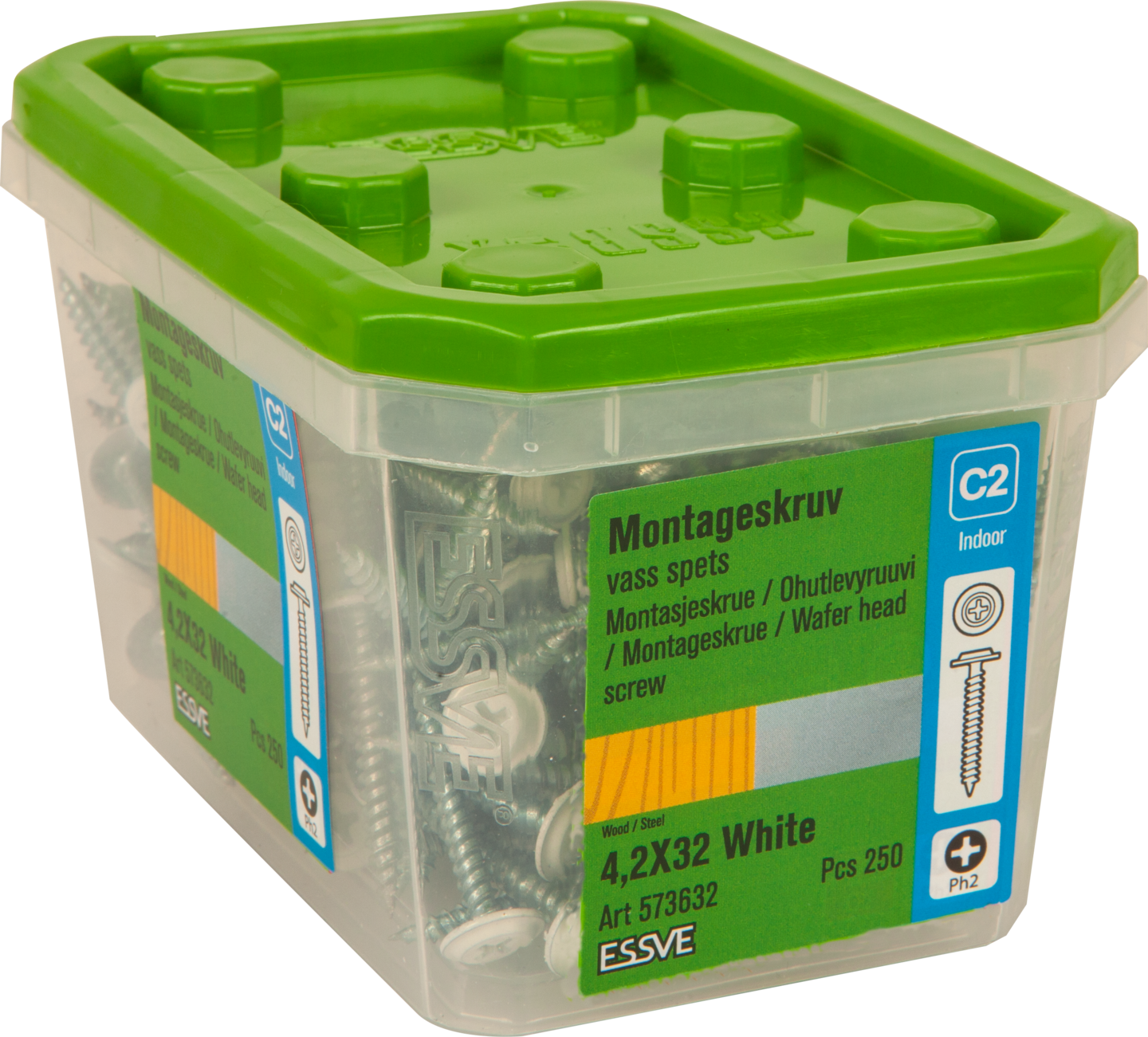 MONTAGESKRUV ESSVE MED VASS SPETS PH2 VITLACKERAD 4,2X32 250ST