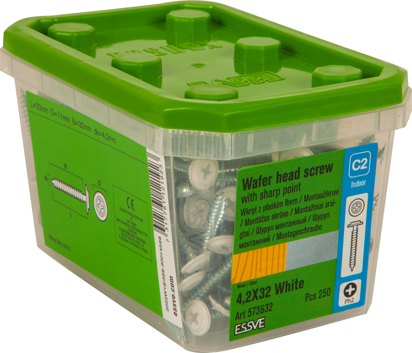 MONTAGESKRUV ESSVE MED VASS SPETS PH2 VITLACKERAD 4,2X32 250ST