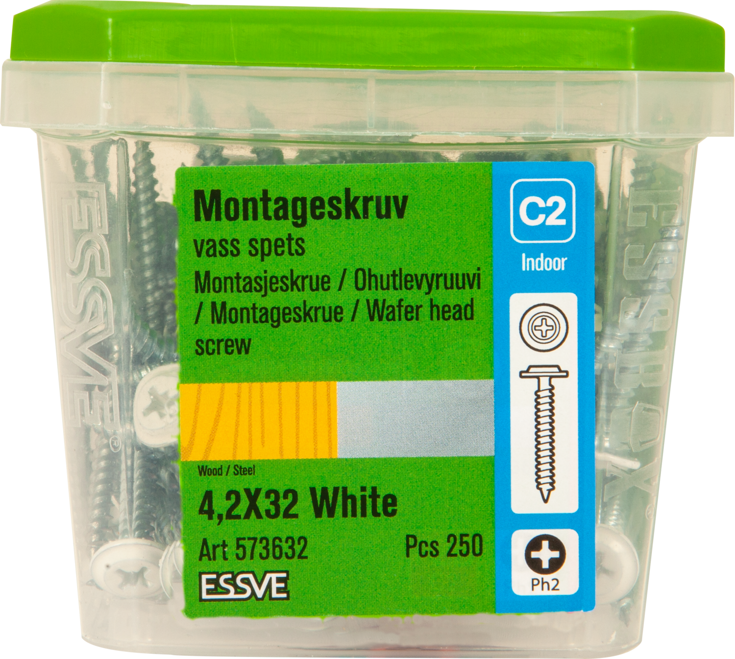 MONTAGESKRUV ESSVE MED VASS SPETS PH2 VITLACKERAD 4,2X32 250ST