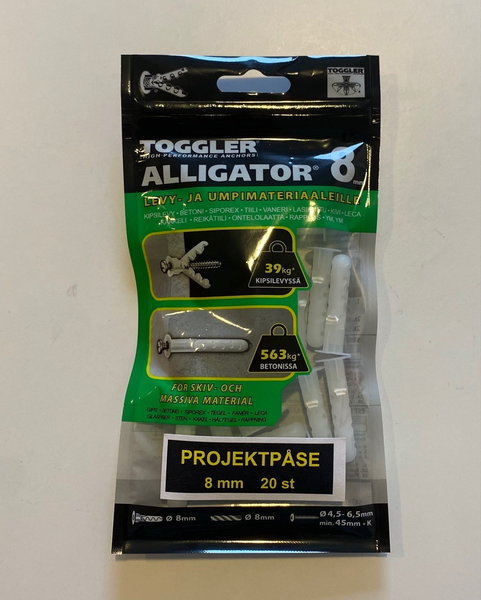 Tulppa Toggler Alligator AF8 8mm laipalla + ruuvit 5kpl