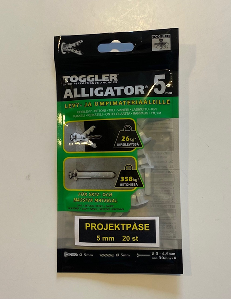 Tulppa Toggler Alligator AF5 5mm laipalla + ruuvit 5kpl