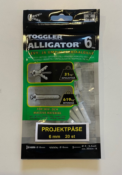Tulppa Toggler Alligator AF6 6mm laipalla + ruuvit 5kpl