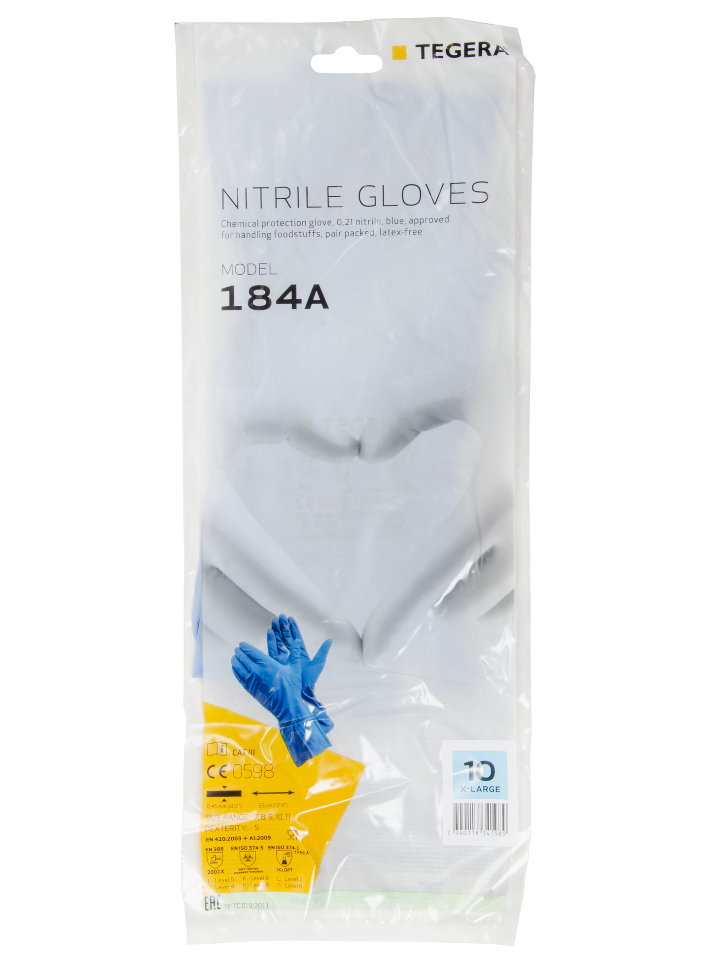 Kemikaalisuojakäsineet TEGERA 184A nitriiliä