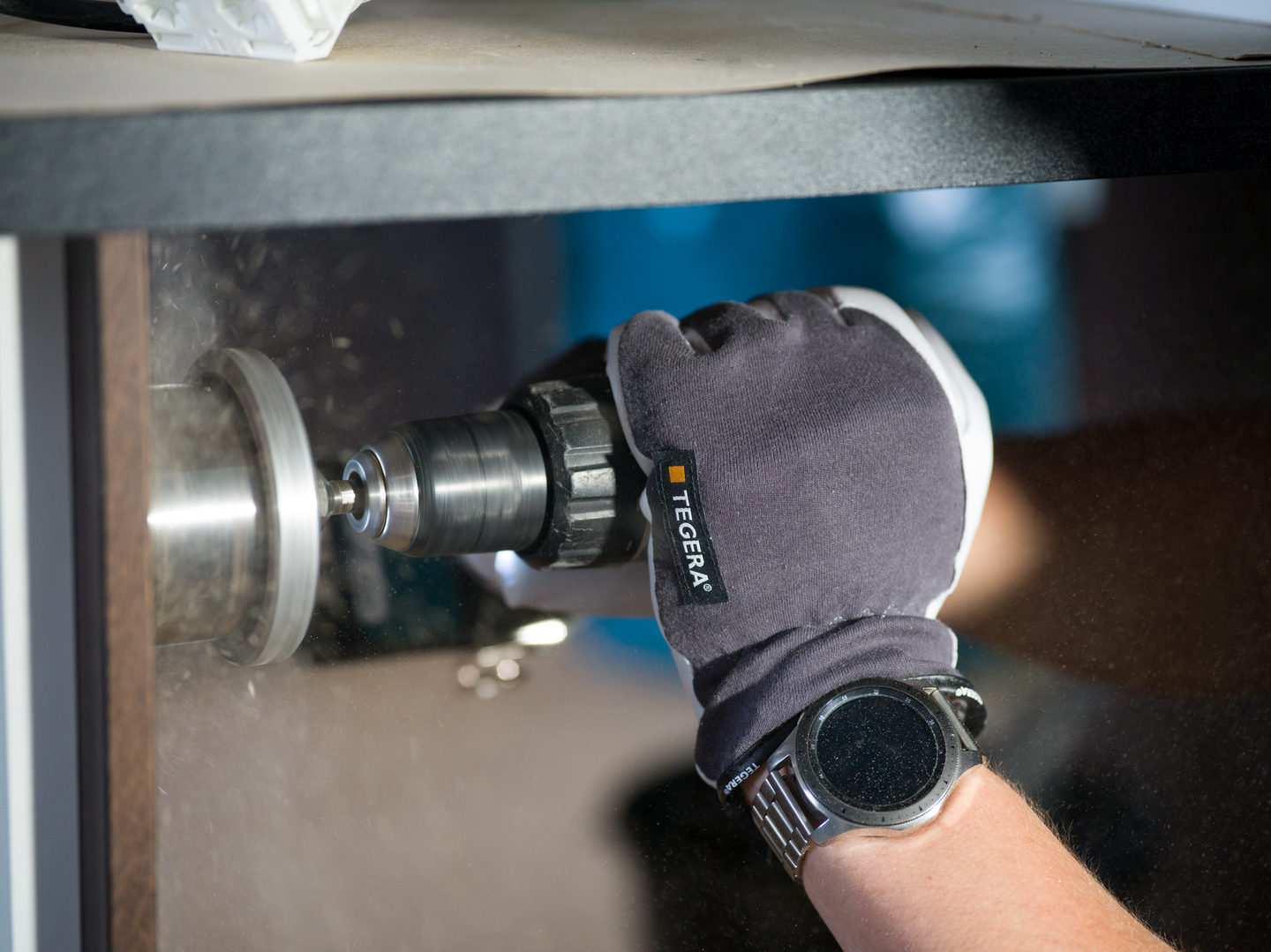 HANDSKE TEGERA 671- 7 MONTAGE PAR/12 GETNARV/BOMULL VIT/BLÅ