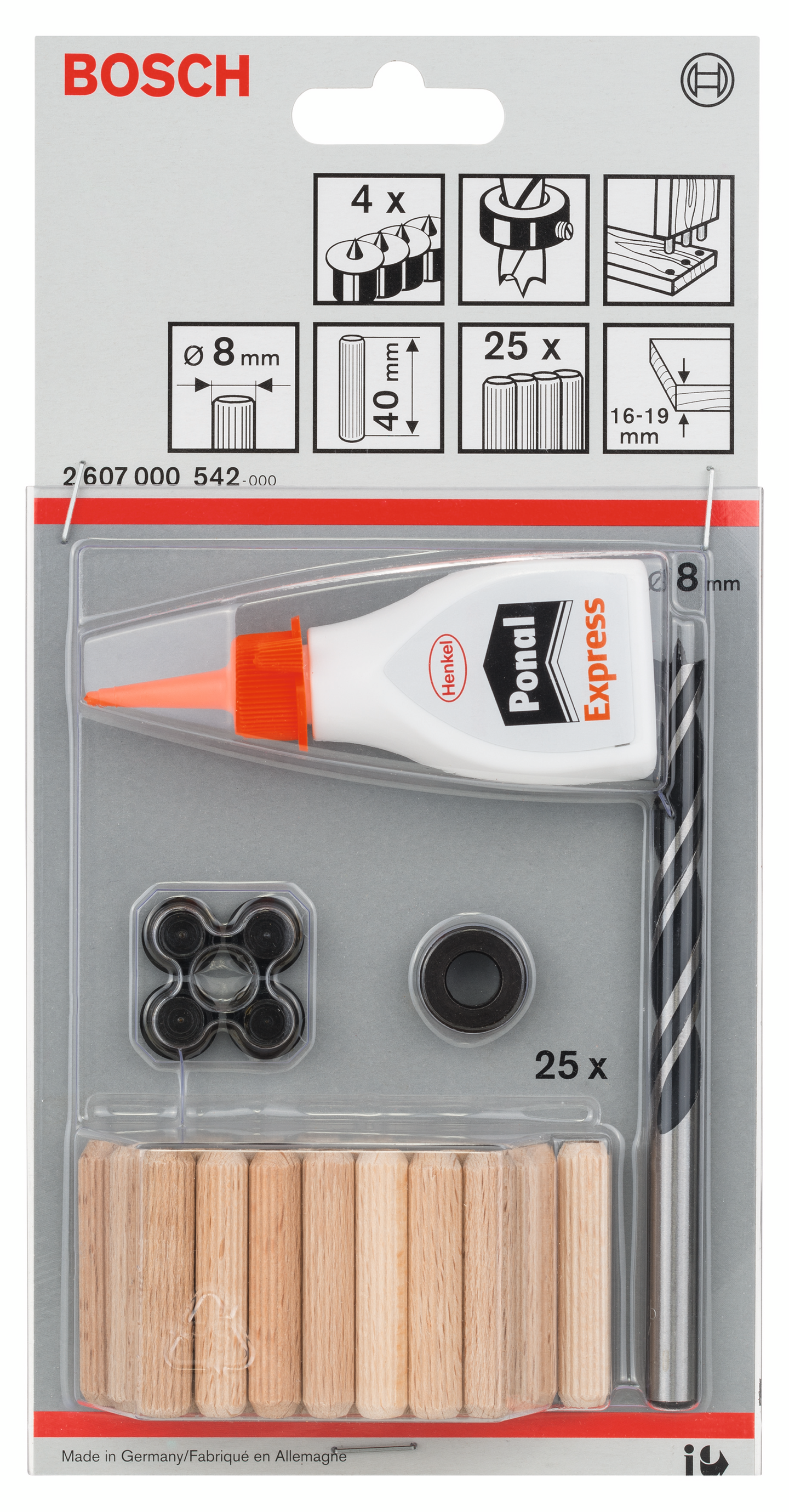 TRÄPLUGGSET BOSCH 8MM 32DELAR