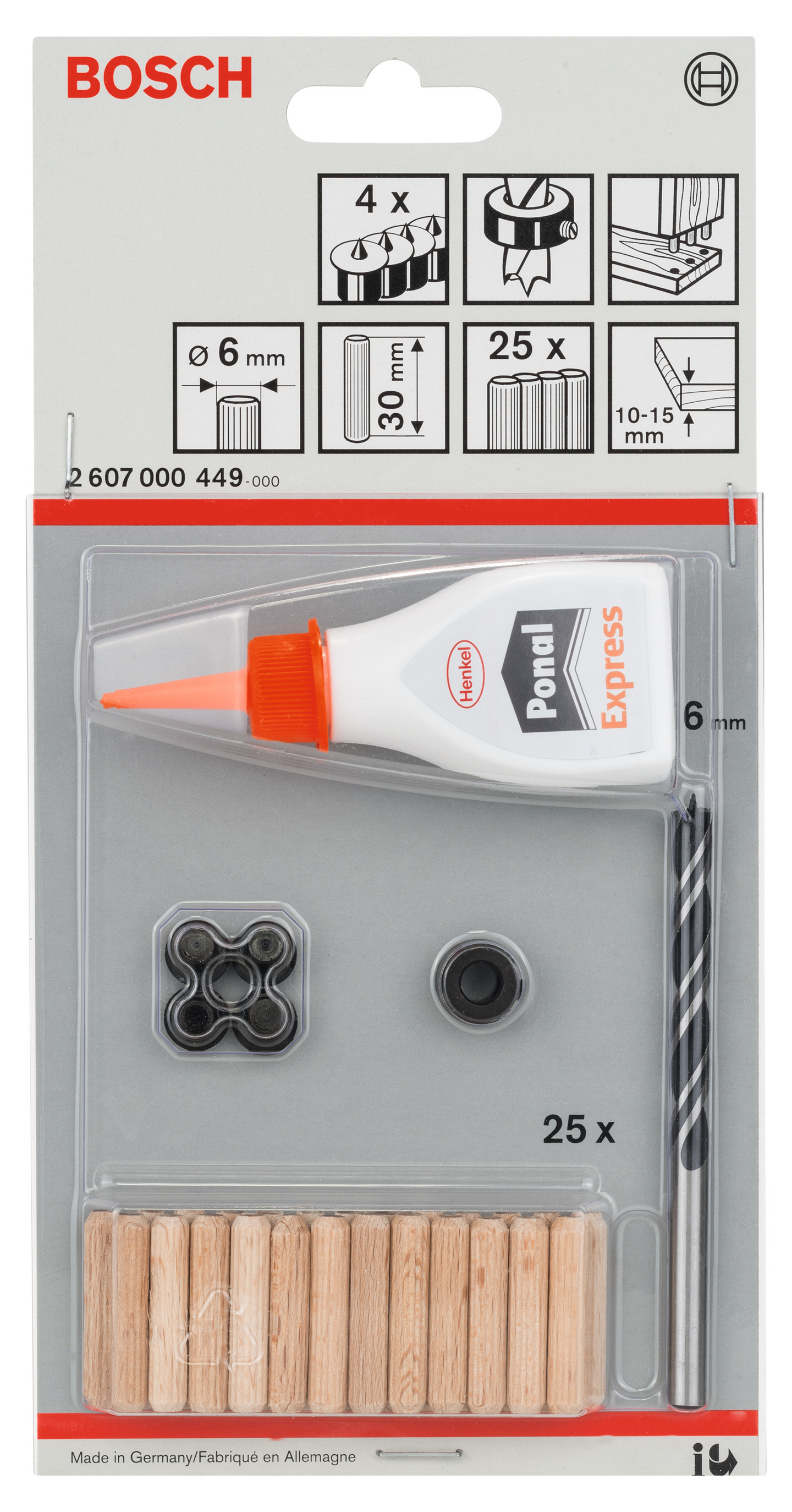 TRÄPLUGGSET BOSCH 6MM 32DELAR
