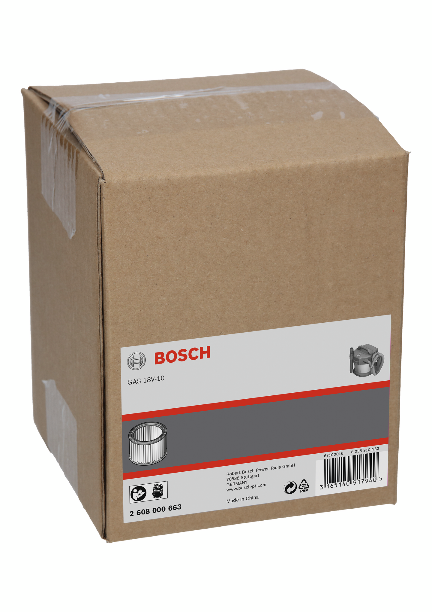 VECKFILTER BOSCH FÖR GAS 18V-10 TVÄTTBAR