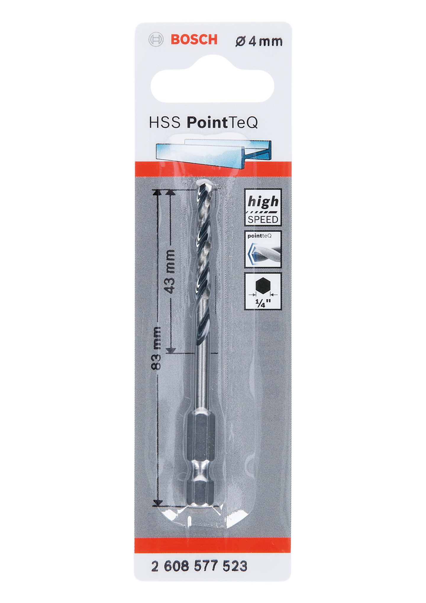 METALLBORR BOSCH POINTTEQ HEX HSS-R, 4MM