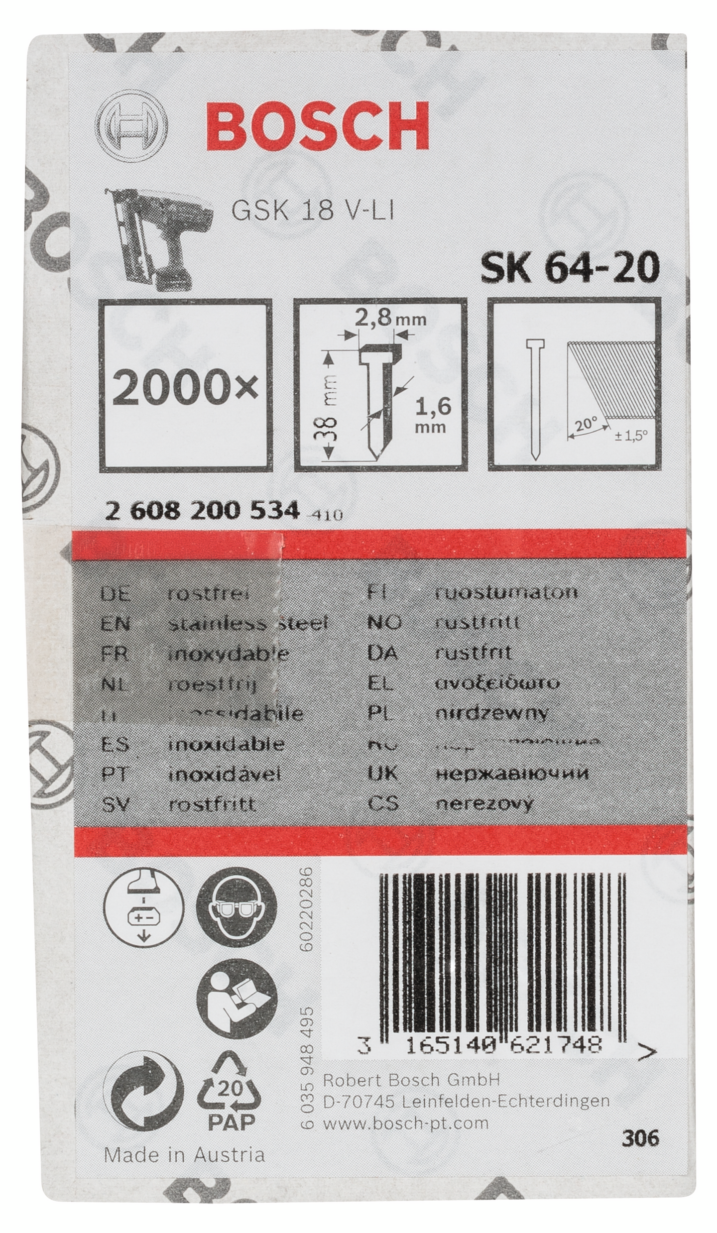 DYCKERT BOSCH RFR 20GR 2,8X38 2000ST, 2000ST