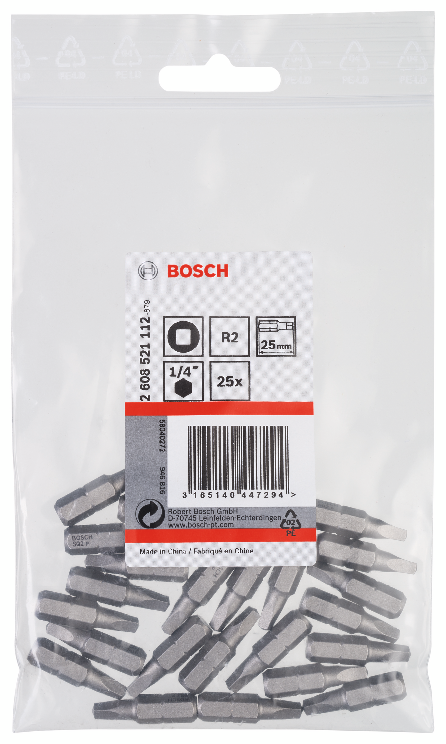 BITS BOSCH R2 1/4T C6,3 XH 25MM 25P
