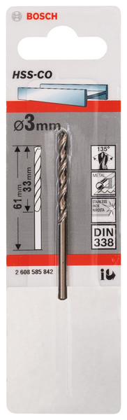 METALLBORR BOSCH HSS-CO S 3,0X61MM 5ST