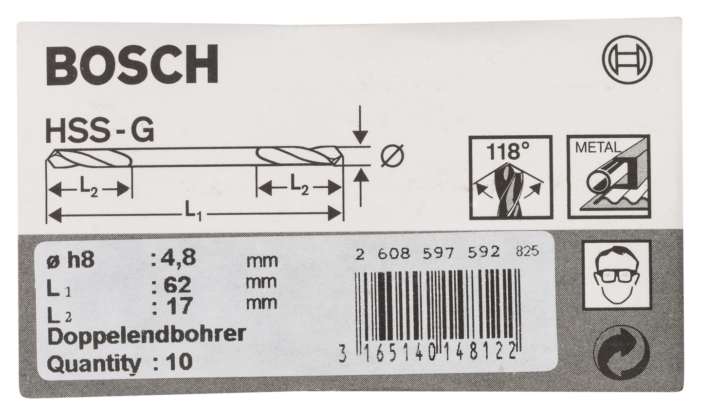 DUBBELBORR BOSCH HSS-G 4.8X62MM