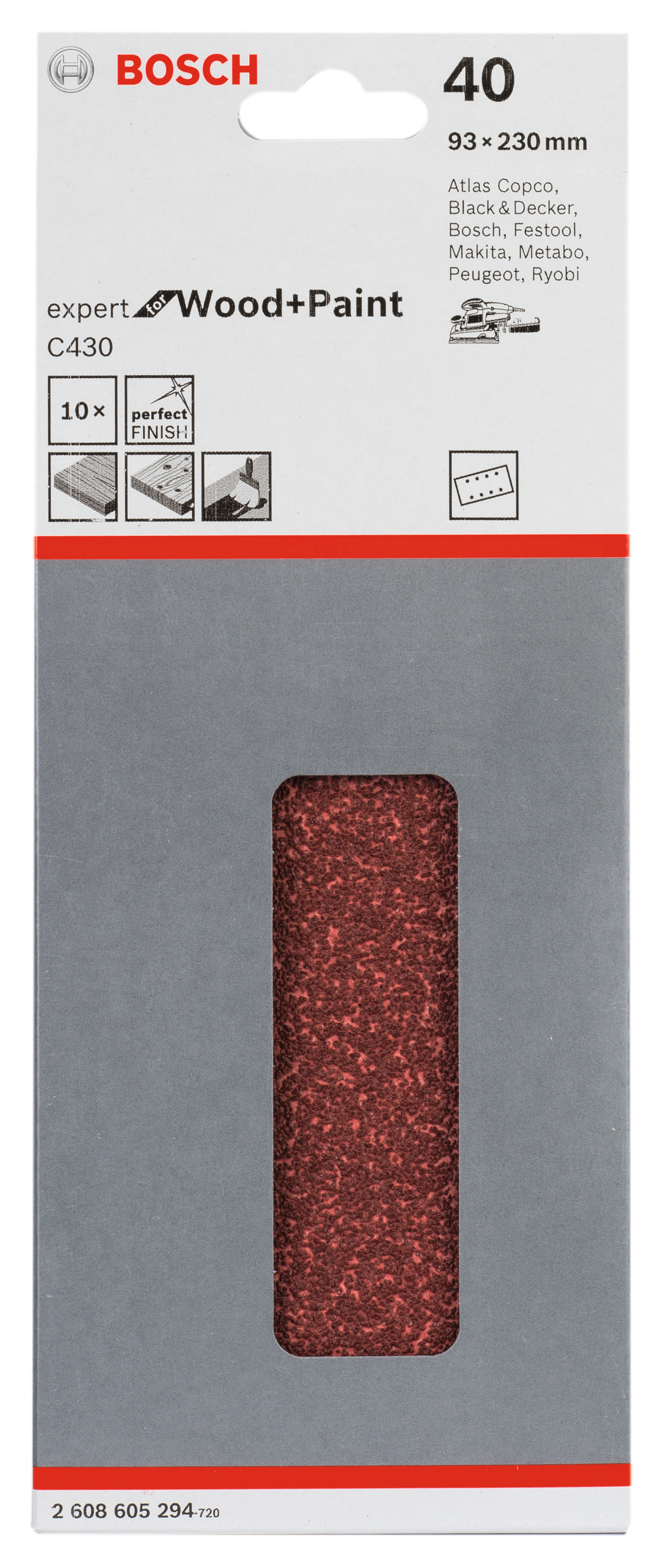 PLANSLIPPAPPER BOSCH RW 8H K40 93X230MM 10ST