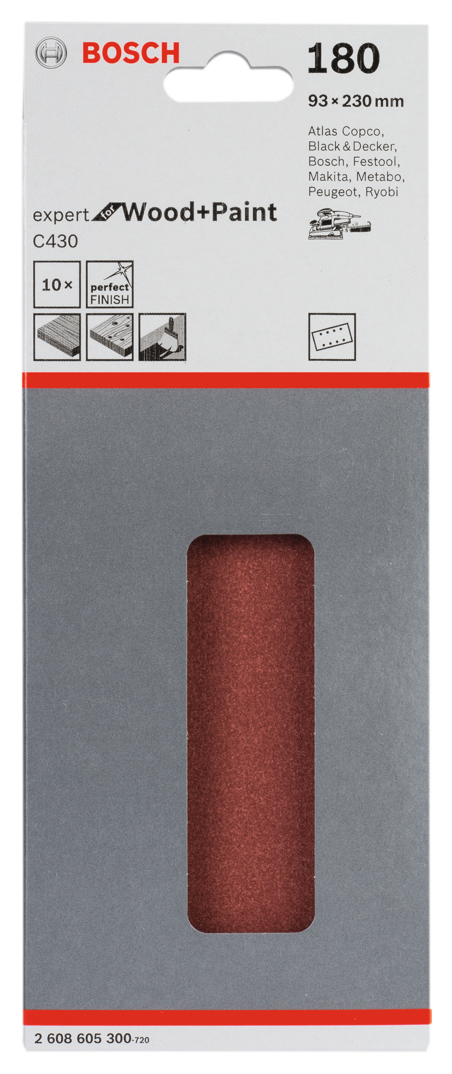 PLANSLIPPAPPER BOSCH RW 8H K180 93X230MM 10ST