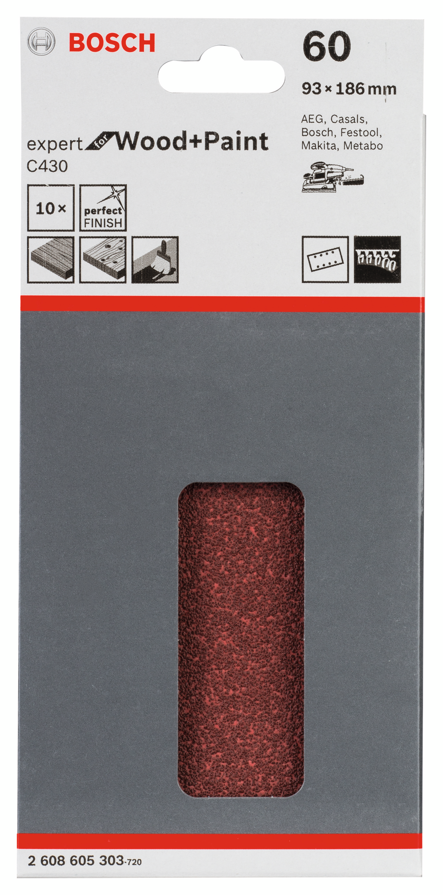 PLANSLIPPAPPER BOSCH RW BL8H K60 93X185MM 10ST