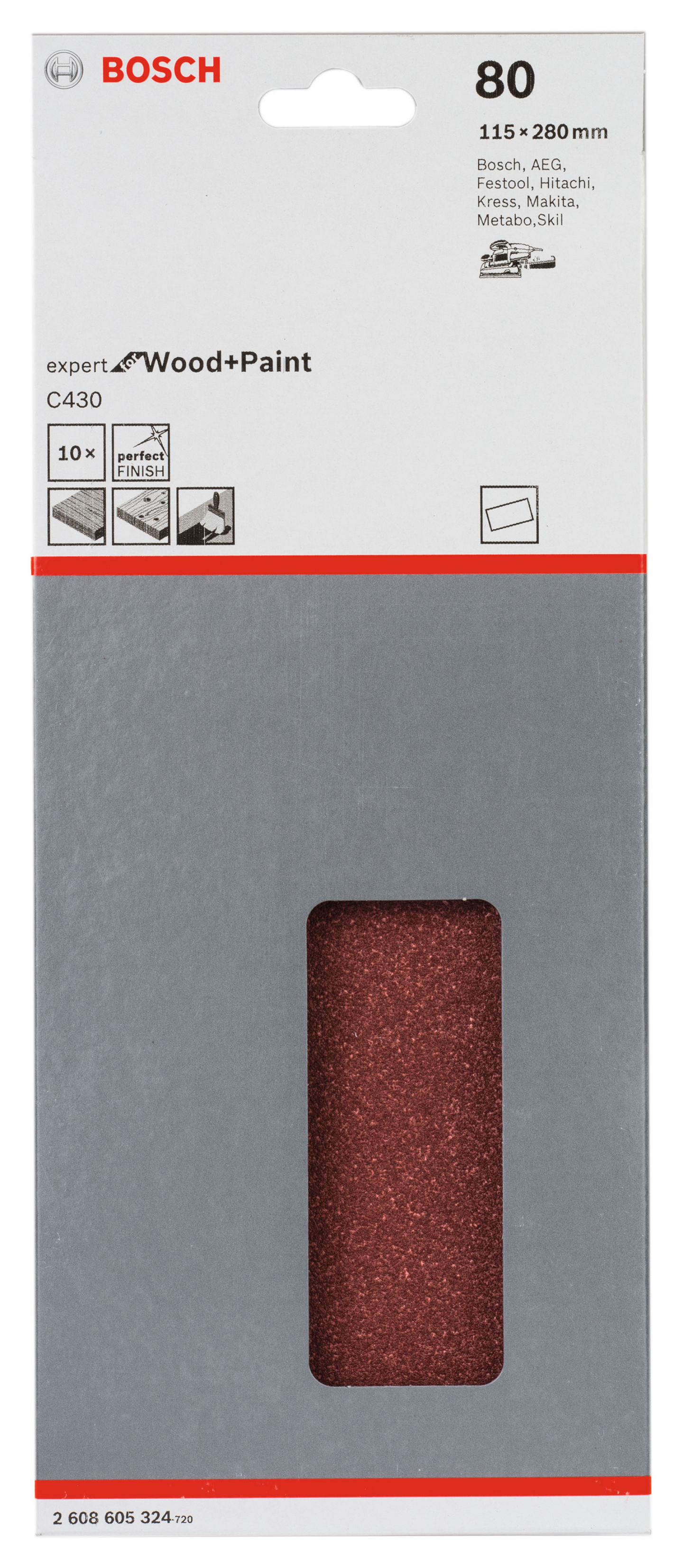 PLANSLIPPAPPER BOSCH RW U/H K80 115X280MM 10ST