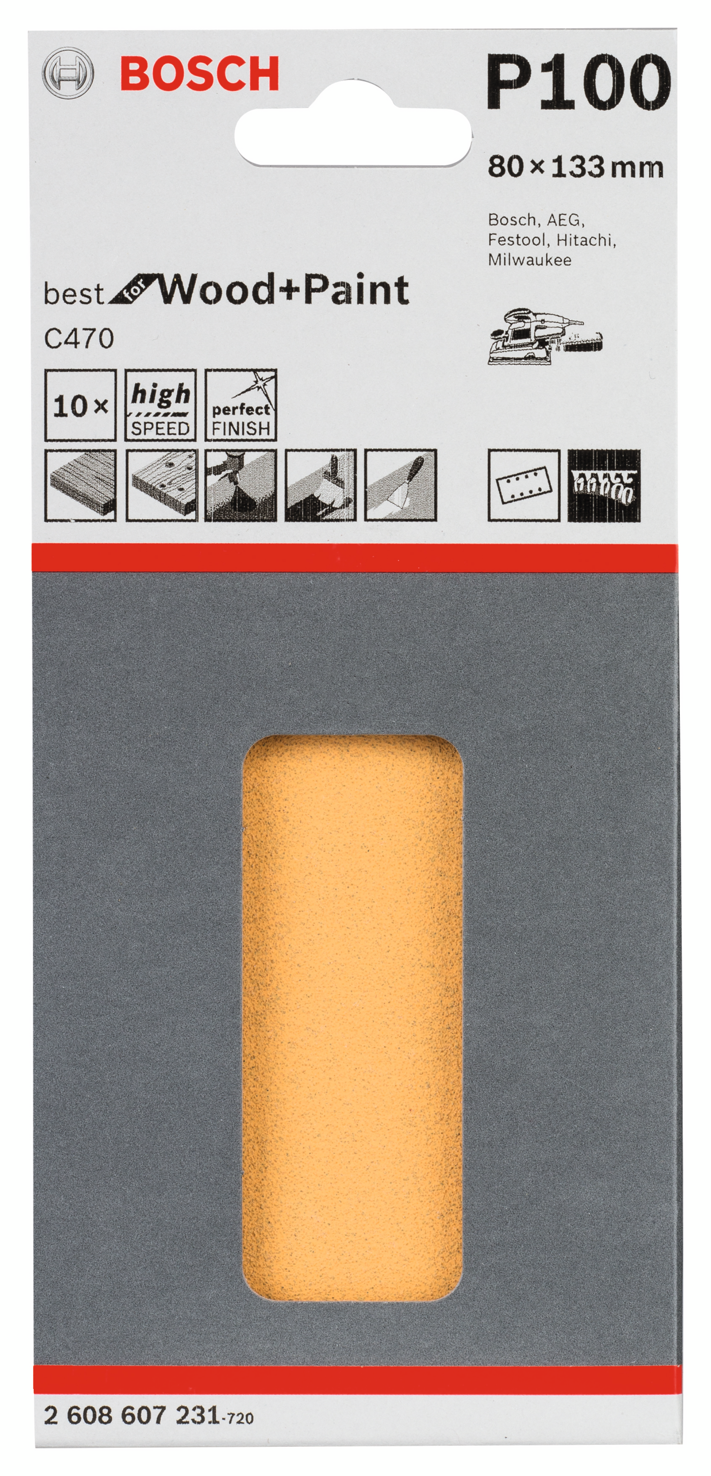 PLANSLIPPAPPER BOSCH RWT KARDBORR K100 80X133MM 10ST