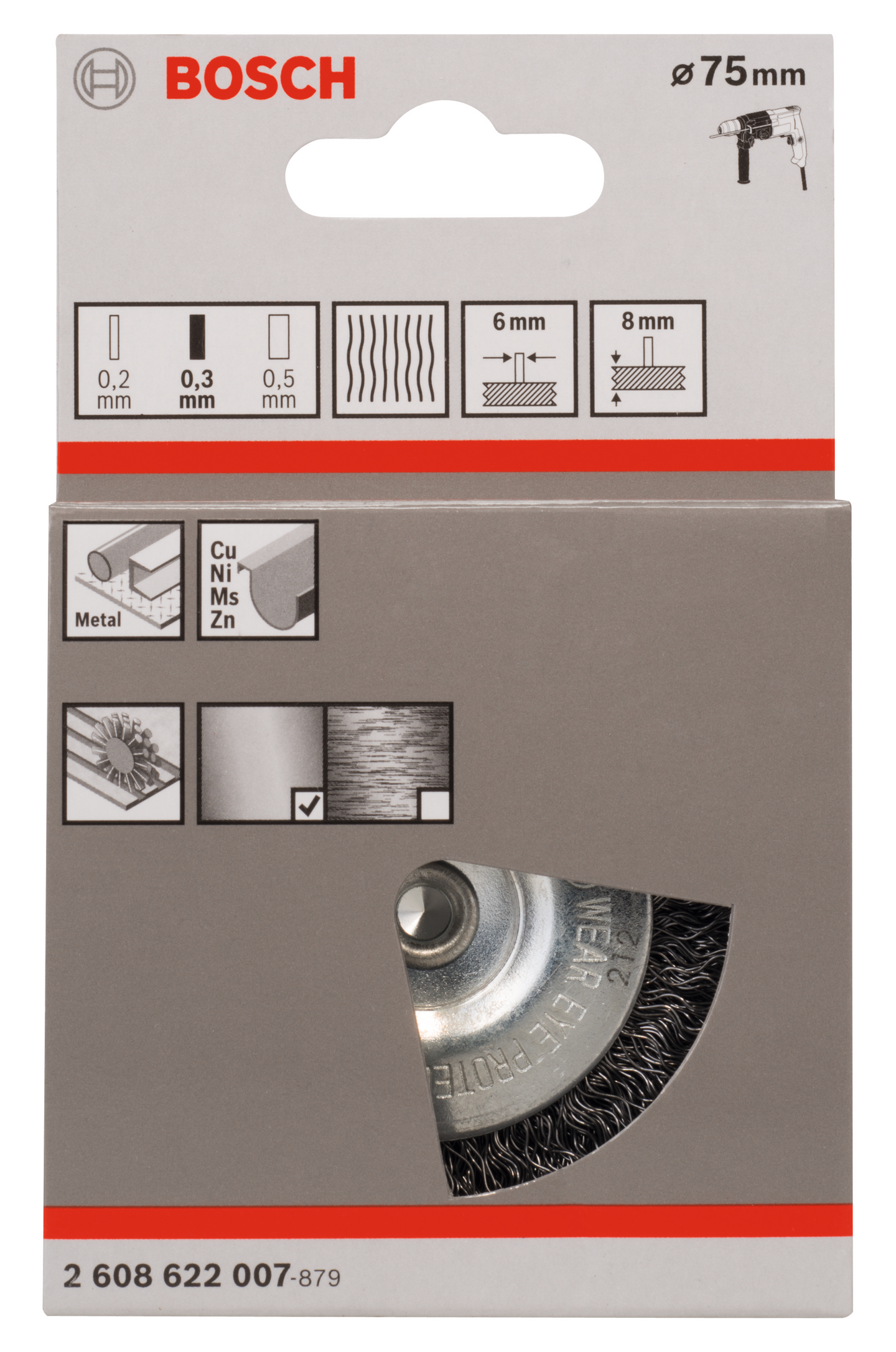 SKIVSTÅLBORSTE BOSCH DIAM 75MM BR8MM, SK6MM