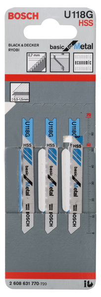 Pistosahanterä Bosch U 118 G 3kpl metalli