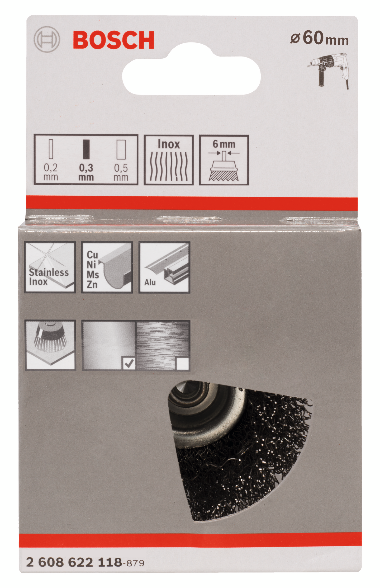 KOPPBORSTE BOSCH VÅGF INOX 6MM 60MM, 60MM