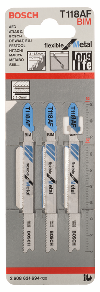 Pistosahanterä Bosch T 118 AF 3kpl metalli