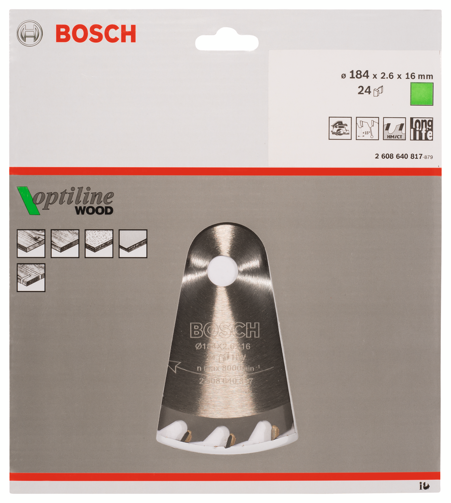 Pyörösahanterä Bosch Optiline Wood 184x16x2,6mm Z24