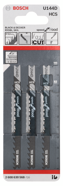 Pistosahanterä Bosch U 144 D Speed for Wood 3kpl