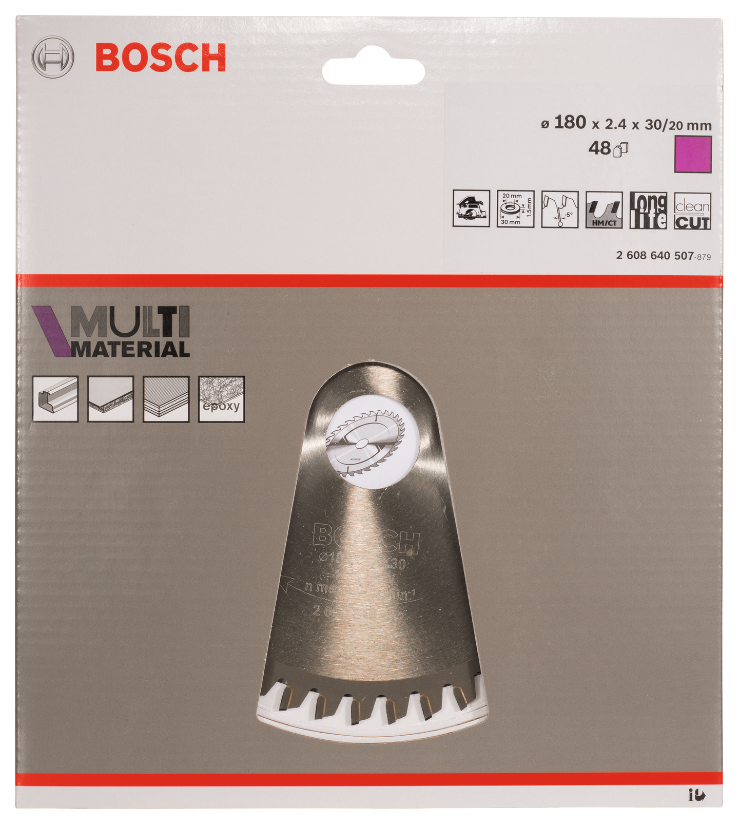 Pyörösahanterä Bosch Multi Material 180x30/20x2,4mm Z48
