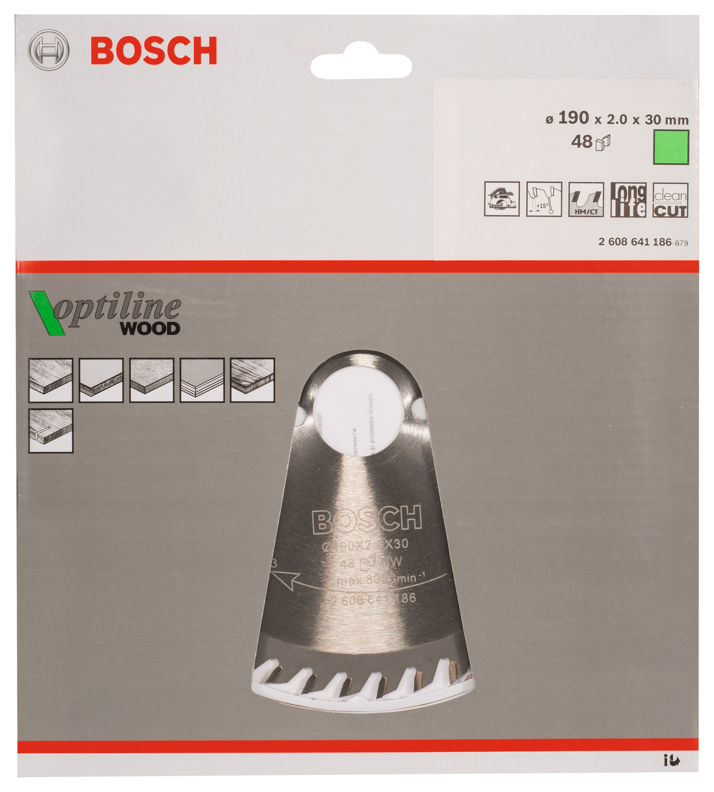 Pyörösahanterä Bosch Optiline Wood 190x30x2,0mm Z48