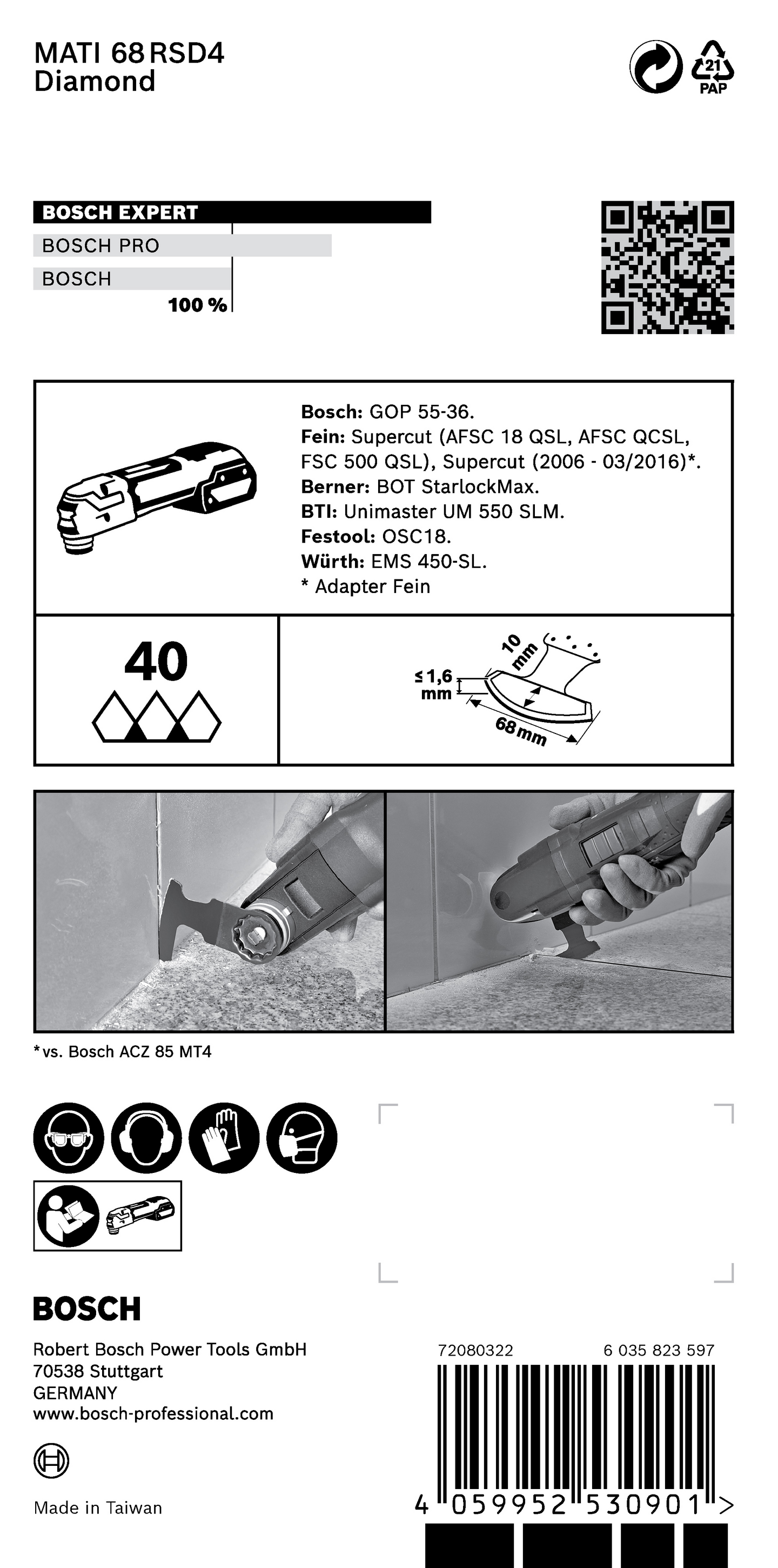 Terä monitoimityökalulle Bosch EXPERT Corner Blade MATI 68 RD4, 68 x 10 mm
