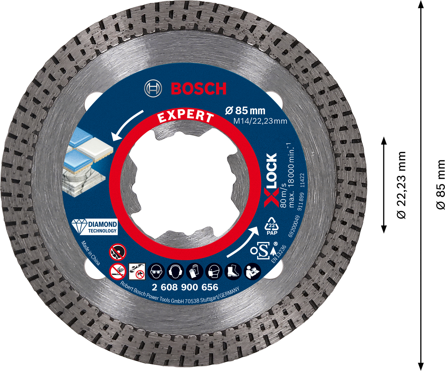 Timanttikatkaisulaikka Bosch EXPERT HardCeramic X-LOCK 85 x 22,23 x 1,6 x 7 mm