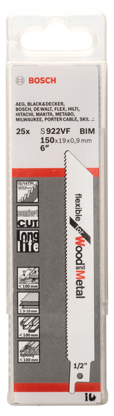 TIGERSÅGBLAD BOSCH S922VF FLEXWOOD METALL 25ST