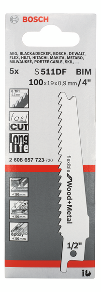 TIGERSÅGBLAD BOSCH S511DF FLEX WOOD/METALL 5ST