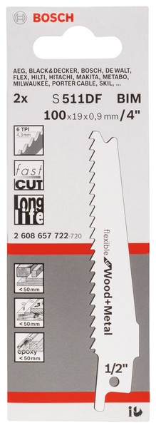 TIGERSÅGBLAD BOSCH S511DF FLEX WOOD/METALL 2ST