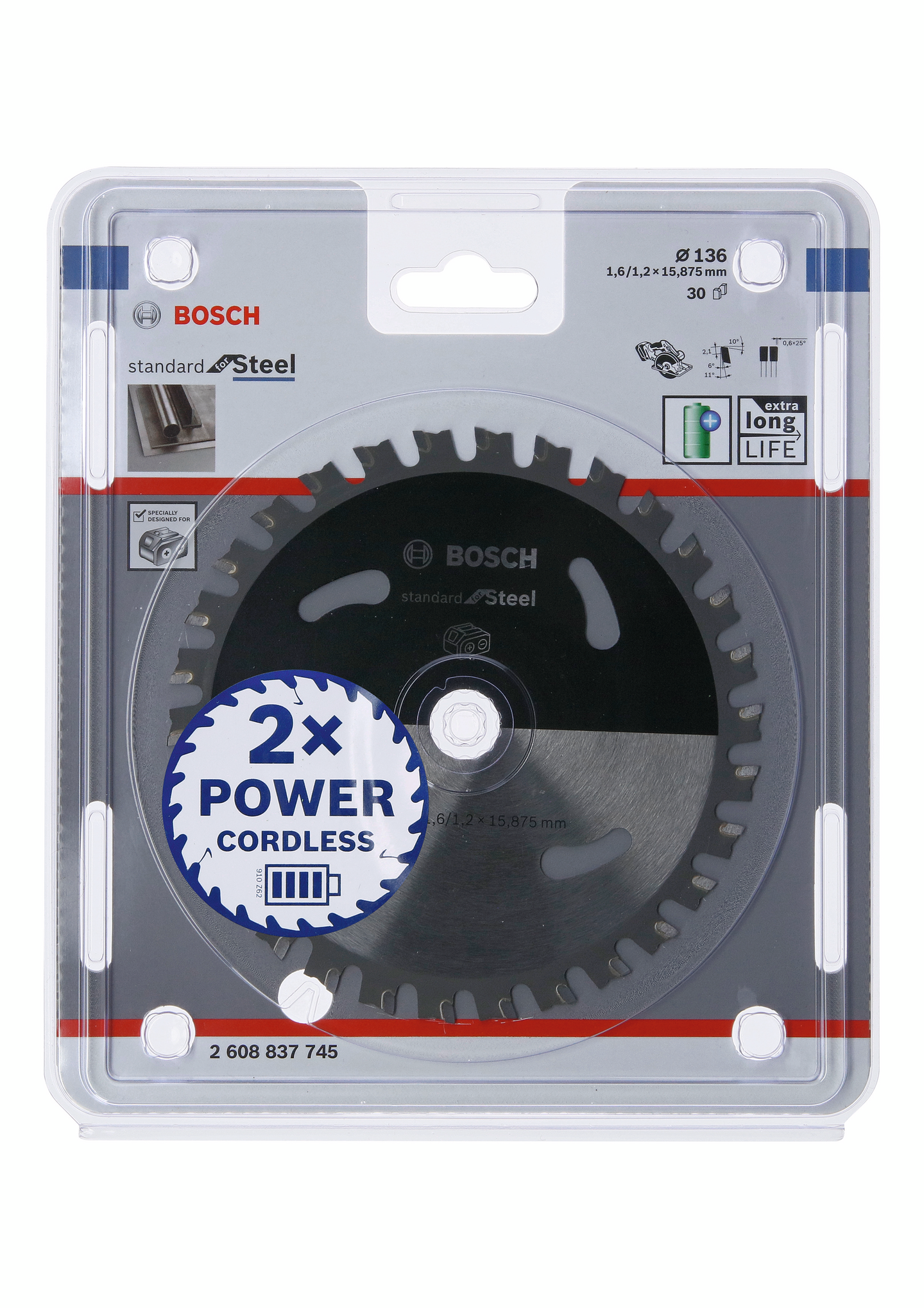 CIRKELSÅGBLAD BOSCH ACCU STD STÅL, 136X15,875X30T