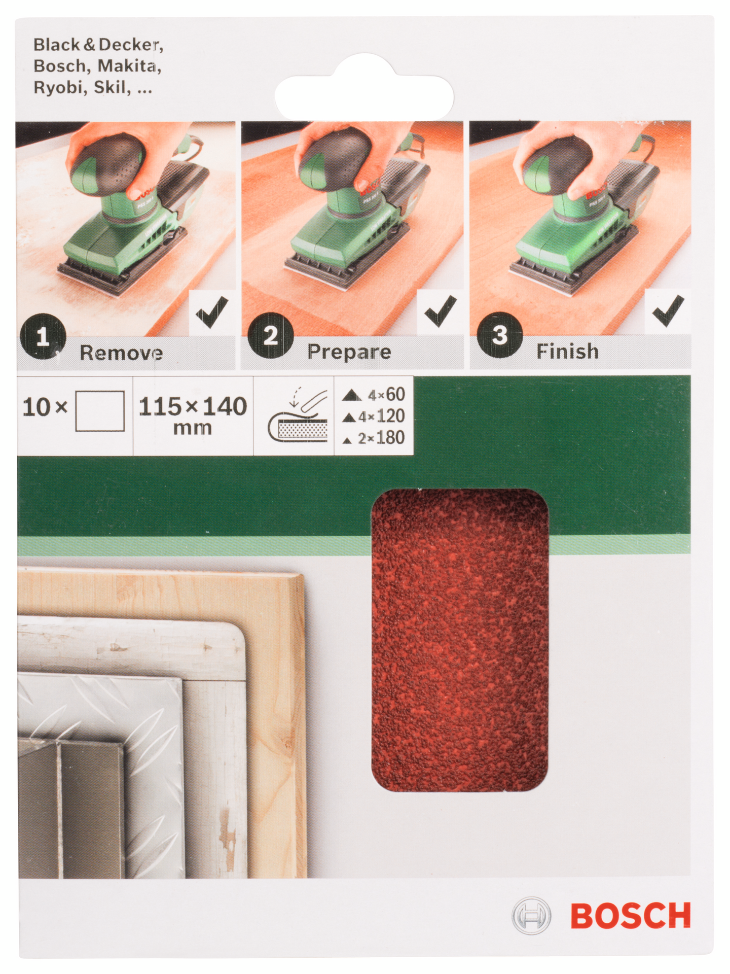 SLIPPAPPER BOSCH 115X140MM MIX GL 10, 10ST