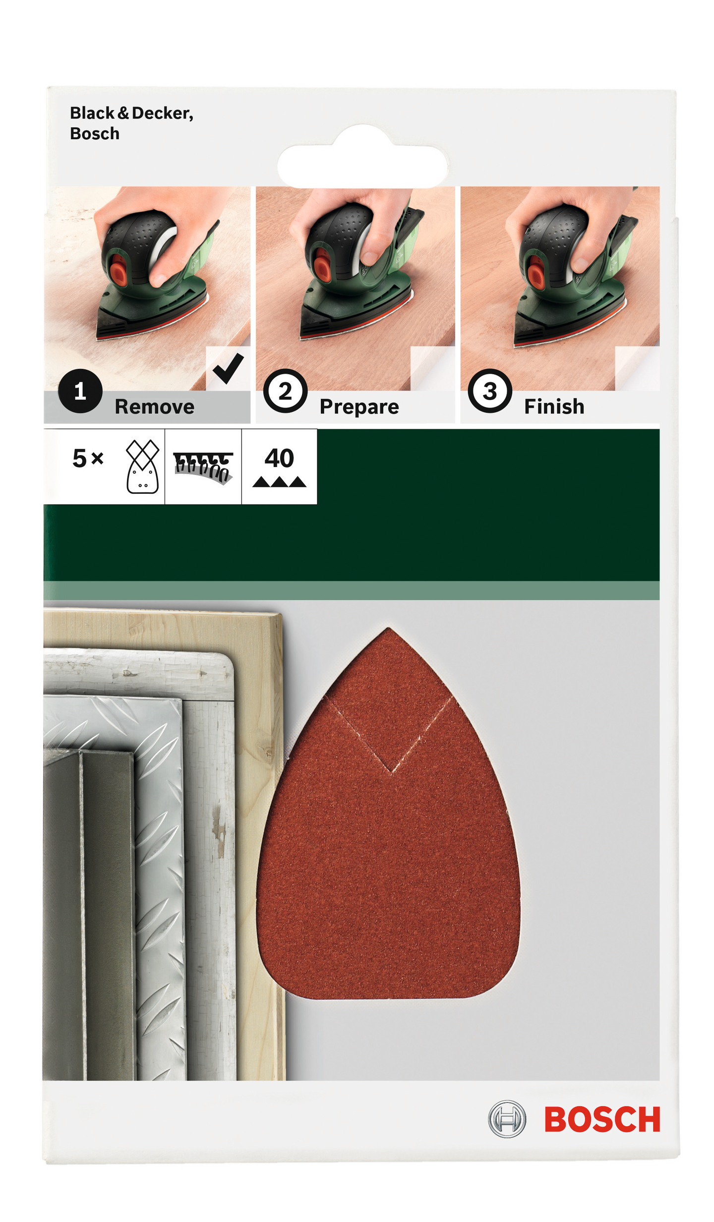 SLIPPAPPER BOSCH 95X135MM K40 GL 5ST