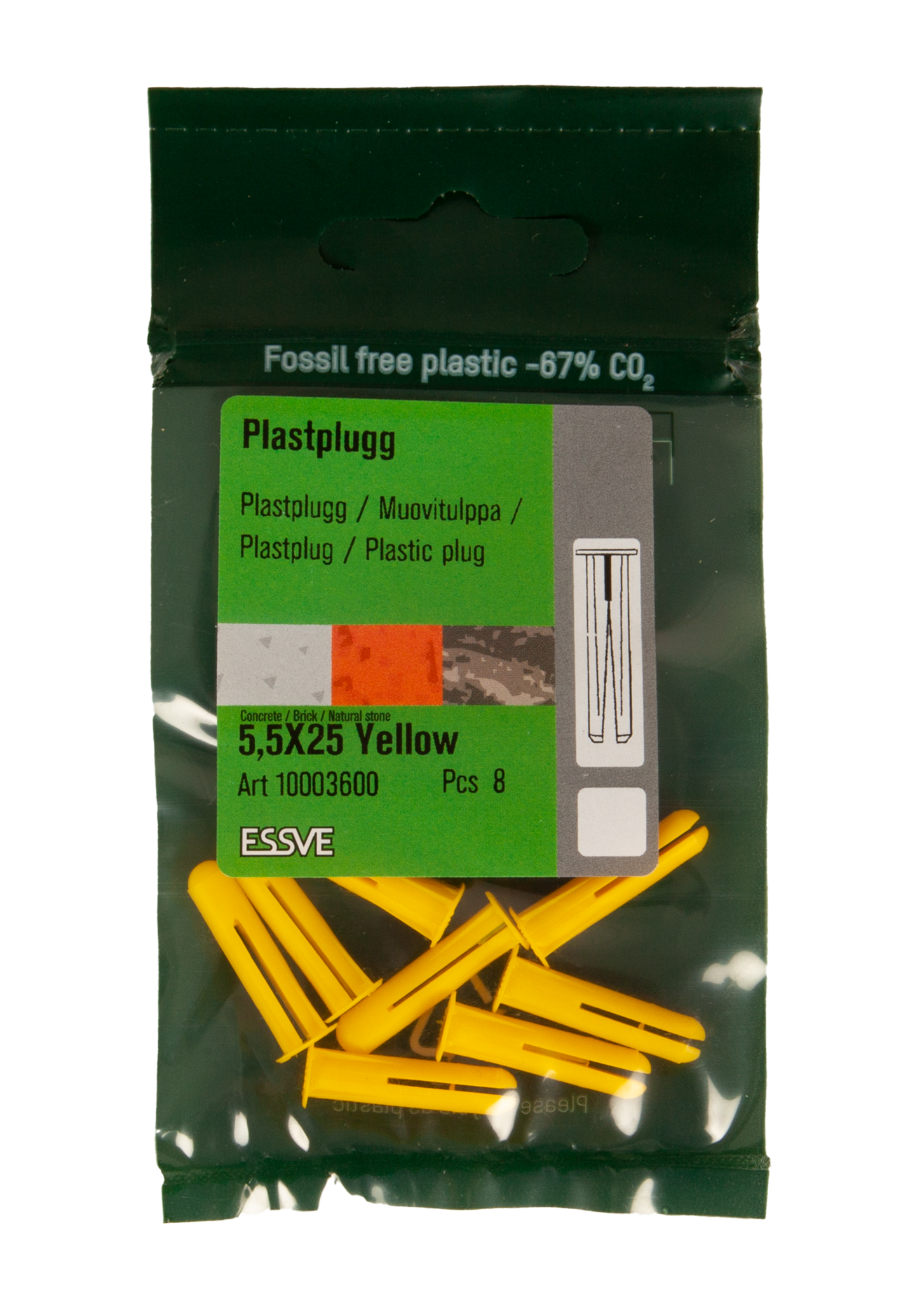 PLASTPLUGG ESSVE GUL 5,5X25 8ST