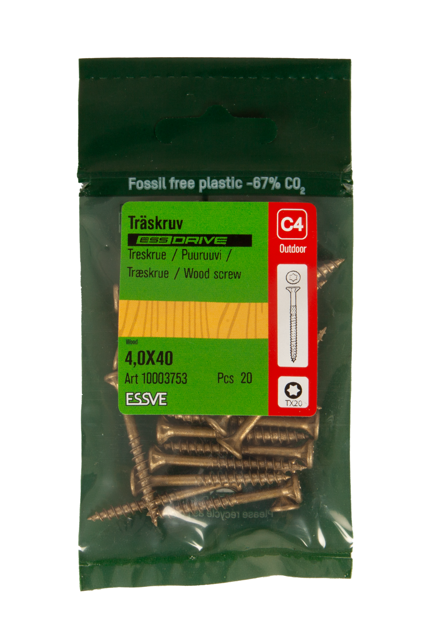 TRÄSKRUV ESSVE ESSDRIVE FÖRSÄNKT HUVUD  CORRSEAL 4,0X40 20ST